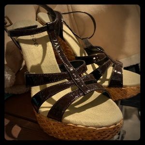 Bebe Brown leather wedges size 7